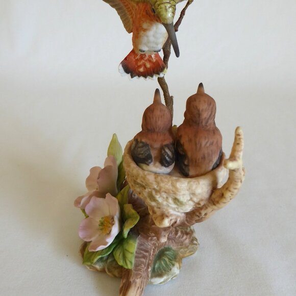 1995 ALLEN’S HUMMINGBIRD & BABIES WITH NOOTKA ROSE PORCELAIN BRONZE FIGURE USED - Picture 8 of 14